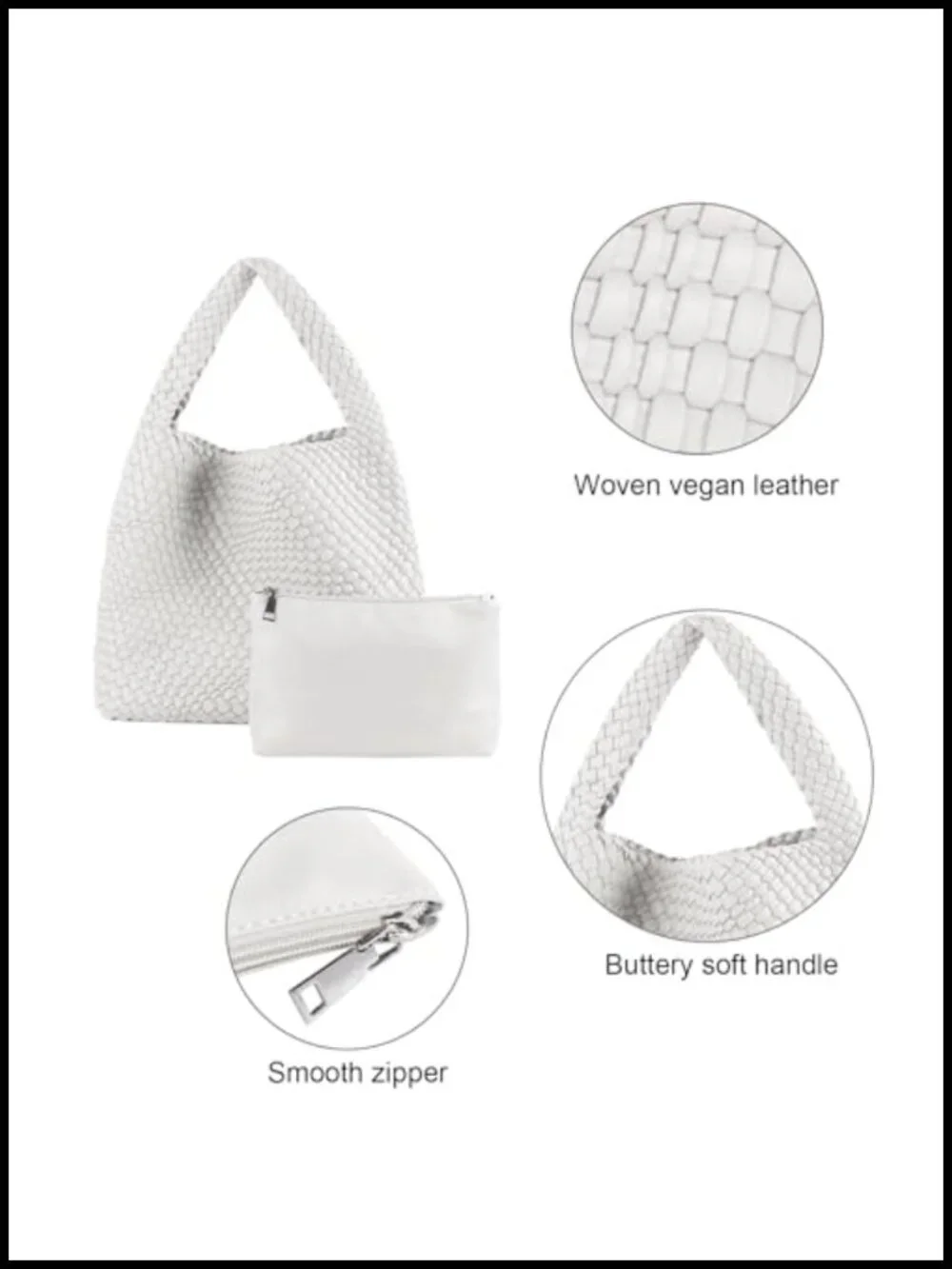 Hand Woven Vegan Leather Hobo Tote Bag Large Shoulder Bag